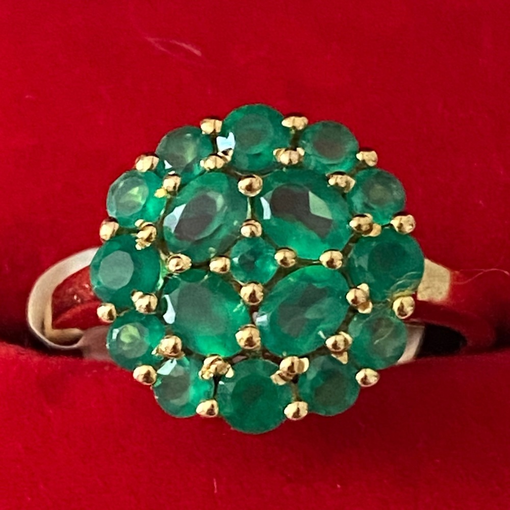 14 yellow gold over 925 Genuine Gemstone Green Onyx size 7 ring